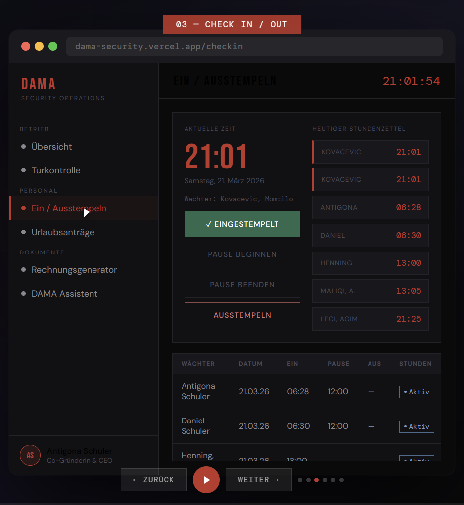 DAMA Security check-in